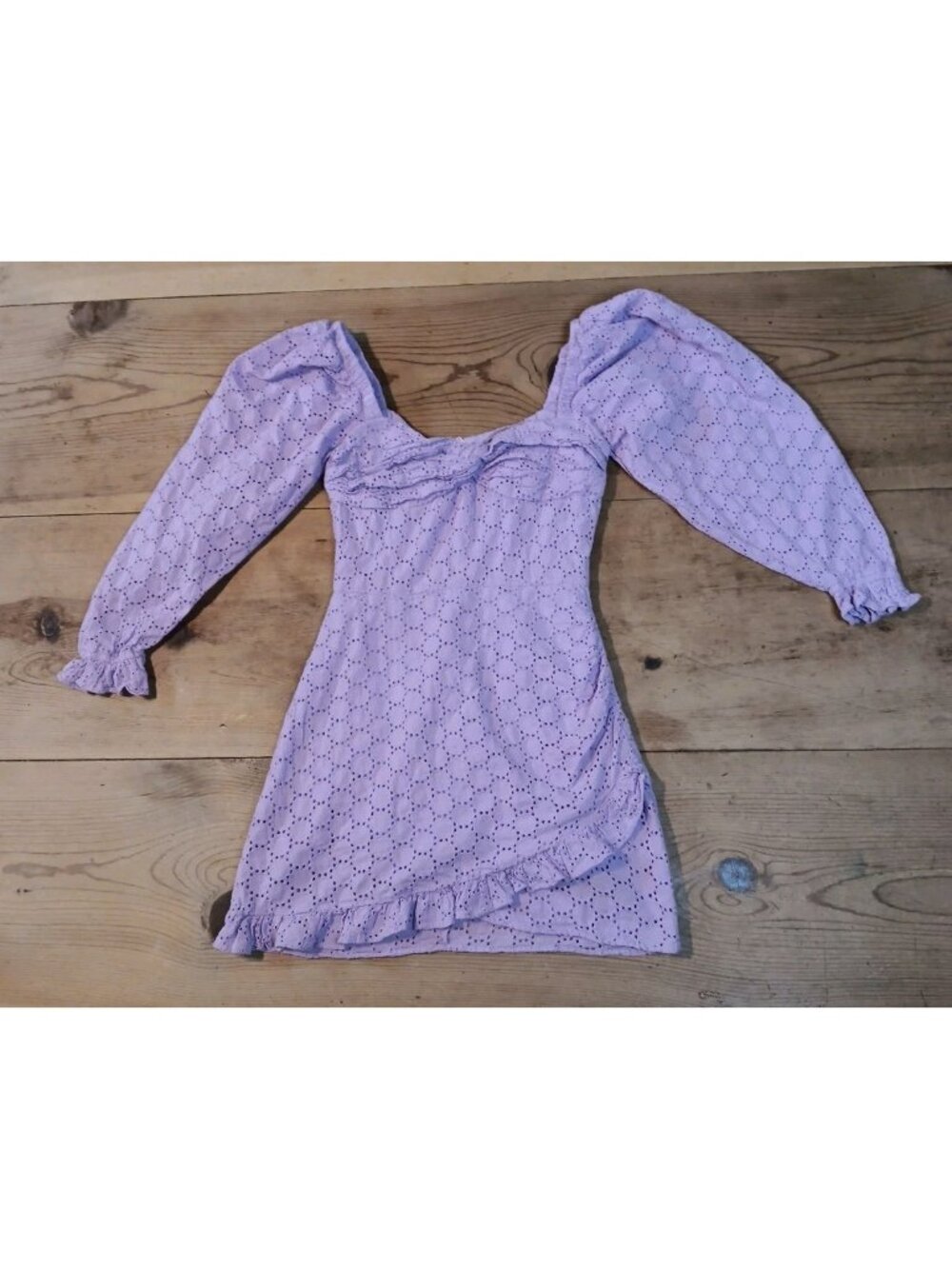 Olivaceous Babydoll Eyelet Lace Mini Dress Juniors S Lilac Cotton Puff Sleeve